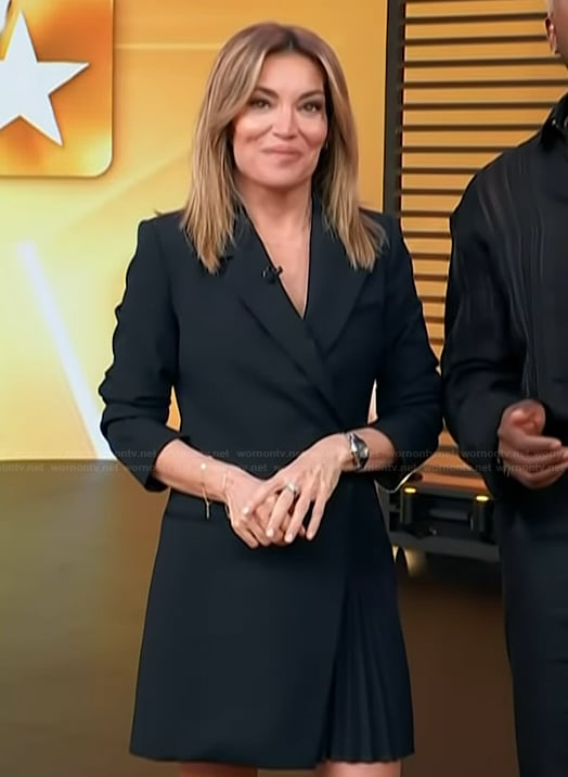 Kit’s navy pleated blazer dress on Access Hollywood