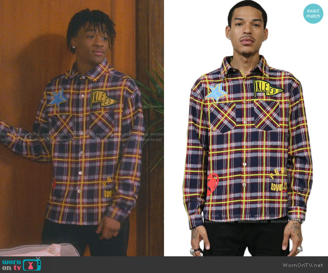 Kleep Nova Flannel Button Down Shirt worn by Kelvin (Diamond Lyons) on The Upshaws