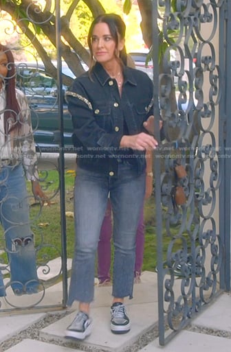 Kyle’s black embellished denim jacket and jeans on The Real Housewives of Beverly Hills