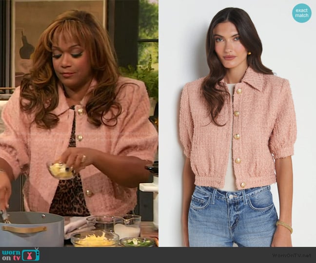 L'Agence Cove Cropped Tweed Jacket worn by Sunny Anderson on The Drew Barrymore Show