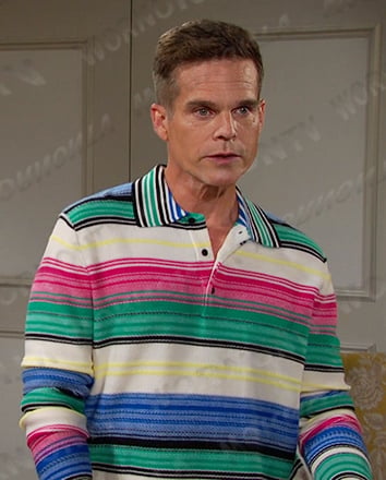 Leo’s multicolor striped polo shirt on Days of our Lives