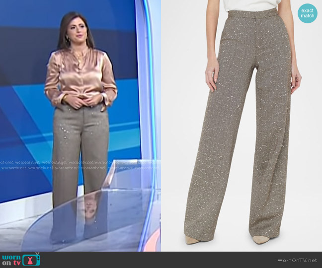 L'Agence Livvy Straight Leg Trouser in Olive & Ecru worn by Chloe Melas on Today