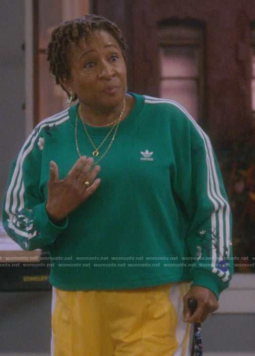 Lucretia’s green floral sweatshirt on The Upshaws