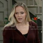 Lulu’s burgundy knit zip up cardigan on General Hospital