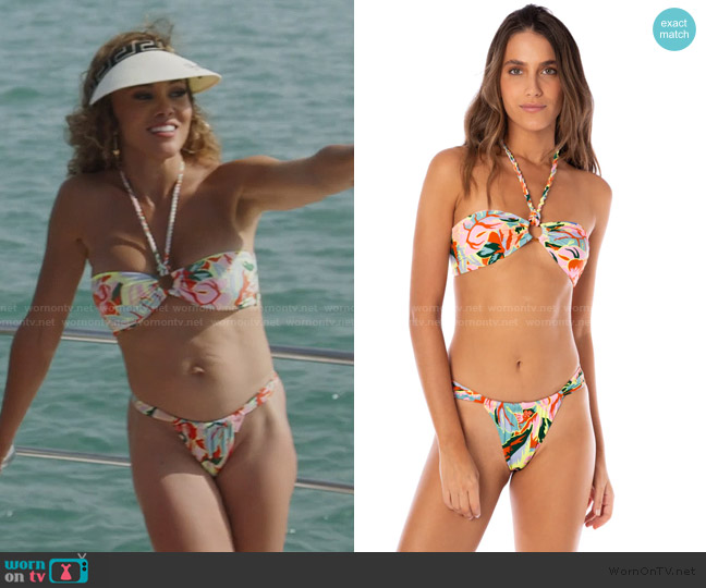 Maaji Maaji Jill Ring Bandeau Swim Bikini Top in Neon Leafy worn by Ashley Darby on The Real Housewives of Potomac