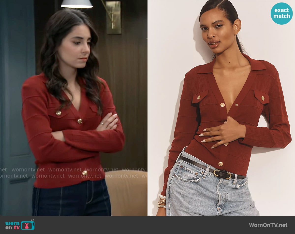 Maeve Collared Cardigan Sweater worn by Molly Lansing-Davis (Kristen Vaganos) on General Hospital
