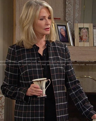 Marlena’s black check open jacket on Days of our Lives