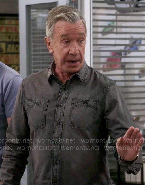 Matt’s grey button down shirt on Shifting Gears