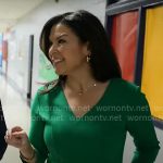 Meg Oliver’s green v-neck dress on CBS Mornings