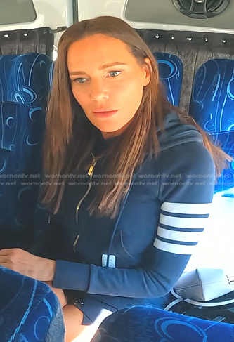 Meredith’s navy striped zip hoodie on The Real Housewives of Salt Lake City