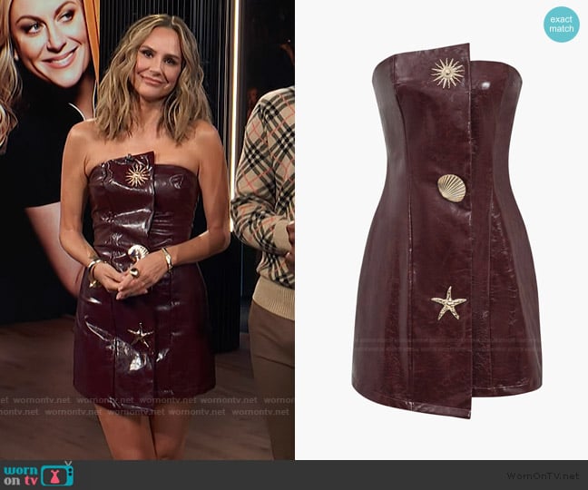 Micas Faux Leather Strapless Mini Dress With Shell Embellishments worn by Keltie Knight on E! News