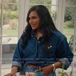 Mindy Kaling’s denim V shirt on With Love Meghan