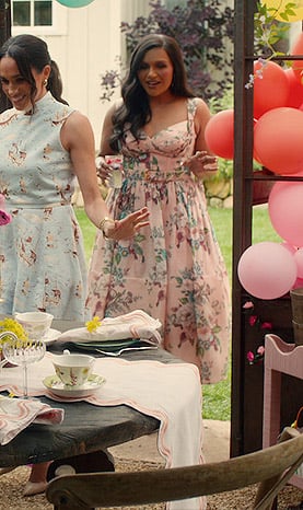 Mindy Kaling’s pink floral dress on With Love Meghan
