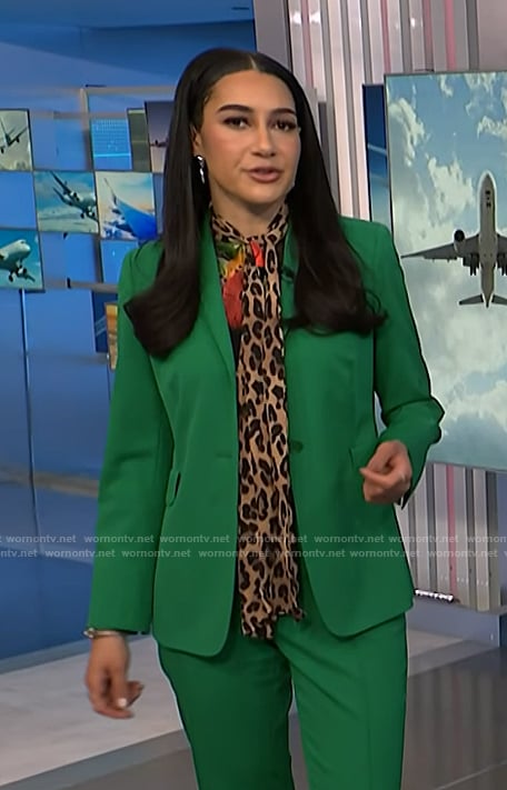 Morgan’s mixed print tie neck top on NBC News Daily