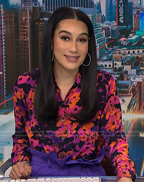 Morgan’s floral print blouse and pants on NBC News Daily