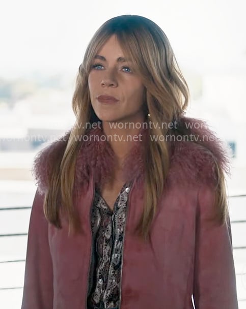 Morgan’s pink fur trim jacket on High Potential