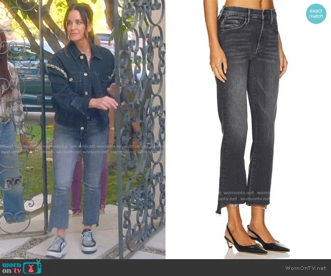 Mother The Insider Crop Step Fray in Up In Smoke worn by Kyle Richards on The Real Housewives of Beverly Hills