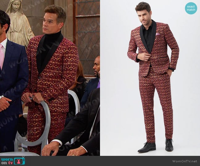 Mr Turk Gregory Blazer in Ruqa Red Multi worn by Leo Stark (Greg Rikaart) on Days of our Lives