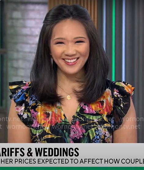 Nancy Chen’s black floral dress on CBS Mornings