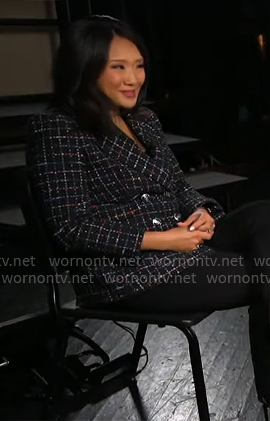 Nancy Chen’s black tweed blazer on CBS Mornings