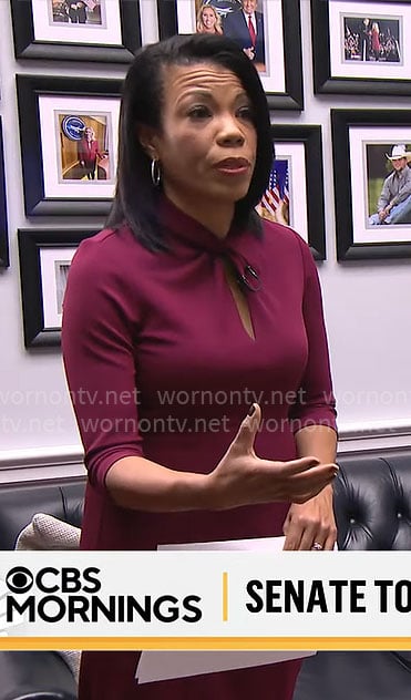 Nikole Killion’s purple twisted keyhole dress on CBS Mornings