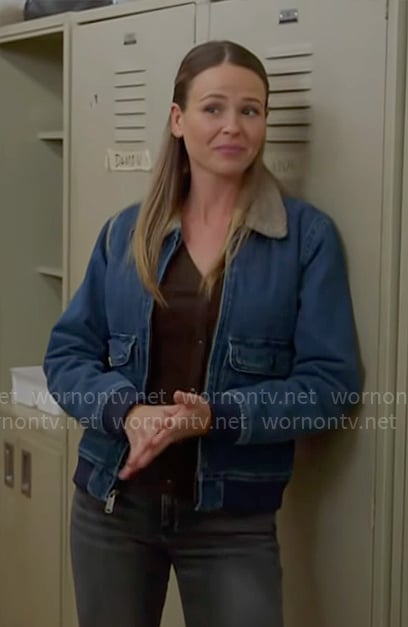Novak’s denim jacket with sherpa collar on Chicago Fire