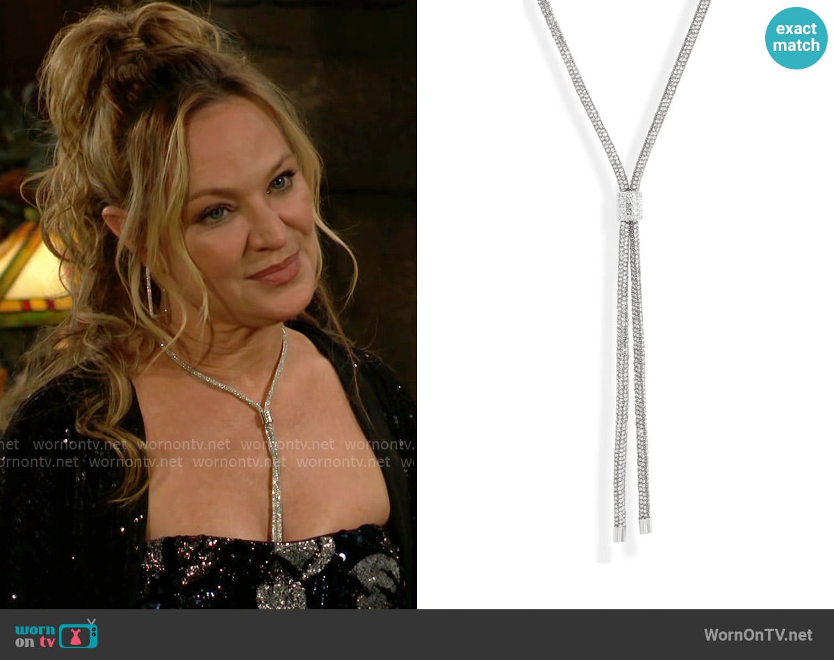 Open Edit Pavé Crystal Y-Necklace worn by Sharon Newman (Sharon Case) on The Young and the Restless