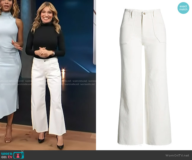 Paige Anessa Raw Hem High Waist Crop Wide Leg Utility Jeans worn by Kit Hoover on Access Hollywood