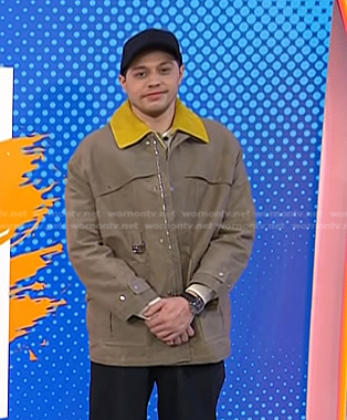 Pete Davidson’s beige jacket with yellow collar on Today