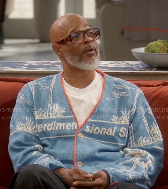 Poppa’s blue palm tree cardigan on Poppas House