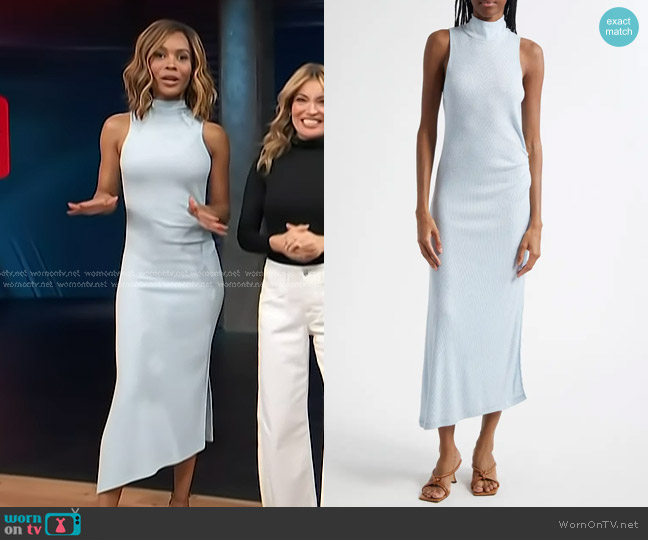 Ramy Brook Ximena Rib Maxi Dress in Dream Blue worn by Zuri Hall on Access Hollywood
