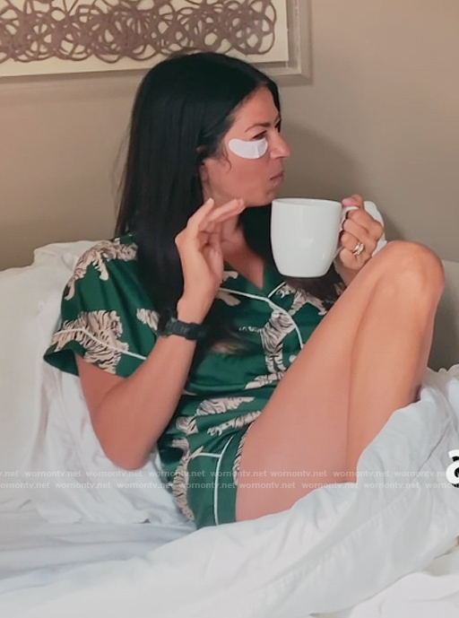 Rebecca’s green tiger print pajamas on The Real Housewives of New York City