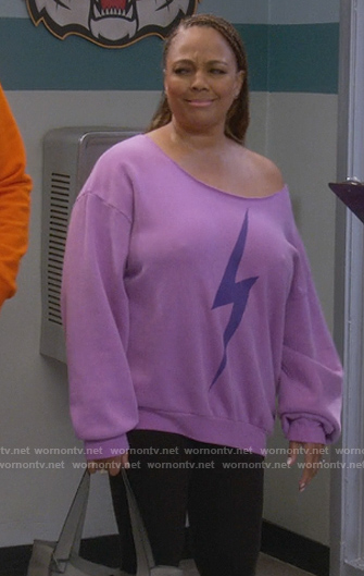 Regina’s bolt print sweatshirt on The Upshaws