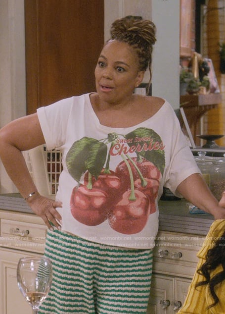 Regina’s cherry print tee on The Upshaws