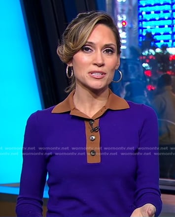 Rhiannon’s purple contrast collar polo sweater on Good Morning America