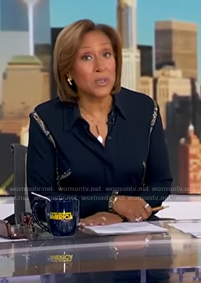 Robin’s black snakeskin trim shirt on Good Morning America