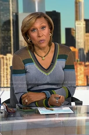 Robin’s striped ribbed sweater on Good Morning America