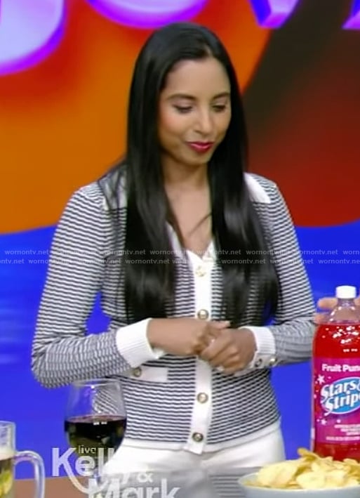 Dr Roshini Raj’s striped cardigan on Live with Kelly and Mark