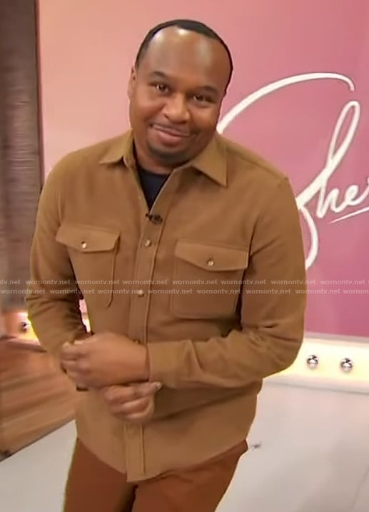 Roy Wood Jr’s brown suede jacket on Sherri