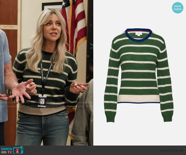 Trovata Ryann Sweater in Green Stripe worn by (Kaitlin Olson) on Abbott Elementary