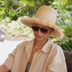 Sai’s beige eyelet top on The Real Housewives of New York City