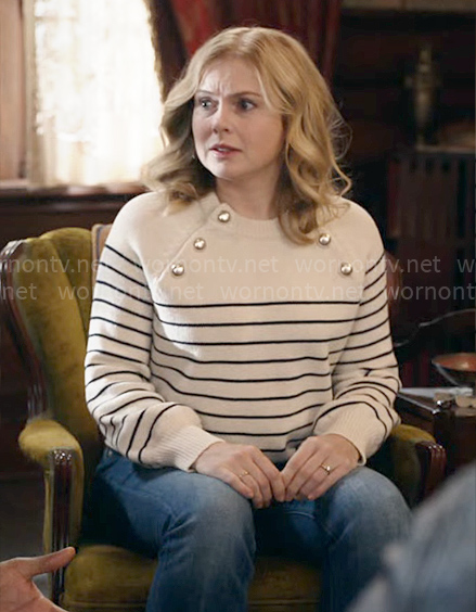 Sam’s striped sweater with buttons on Ghosts