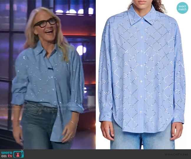 Sandro Oversized Shirt With Rhinestones worn by Mel Robbins on The Kelly Clarkson Show