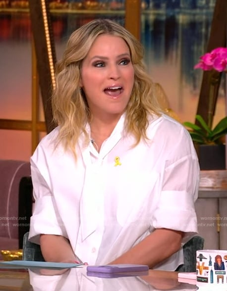Sara’s white tie neck blouse on The View
