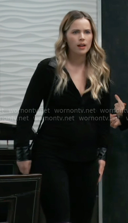Sasha’s black leather detail top on General Hospital