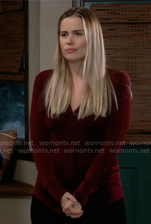Sasha’s burgundy button down top on General Hospital