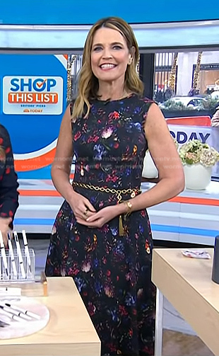 Savannah’s black floral dress and chain belt on Today