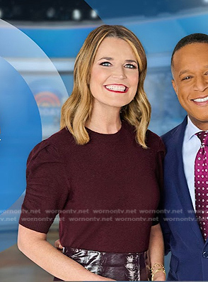 Savannah’s burgundy sweater and leather skirt on Today
