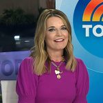 Savannah’s purple puff sleeve top and tweed skirt on Today
