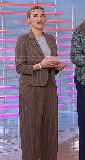 Scarlett Johansson’s brown pinstripe blazer and pants on Today
